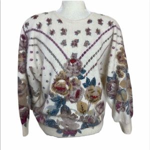 Vintage Size Small Angora Wool Blend Dolman Beaded Sweater